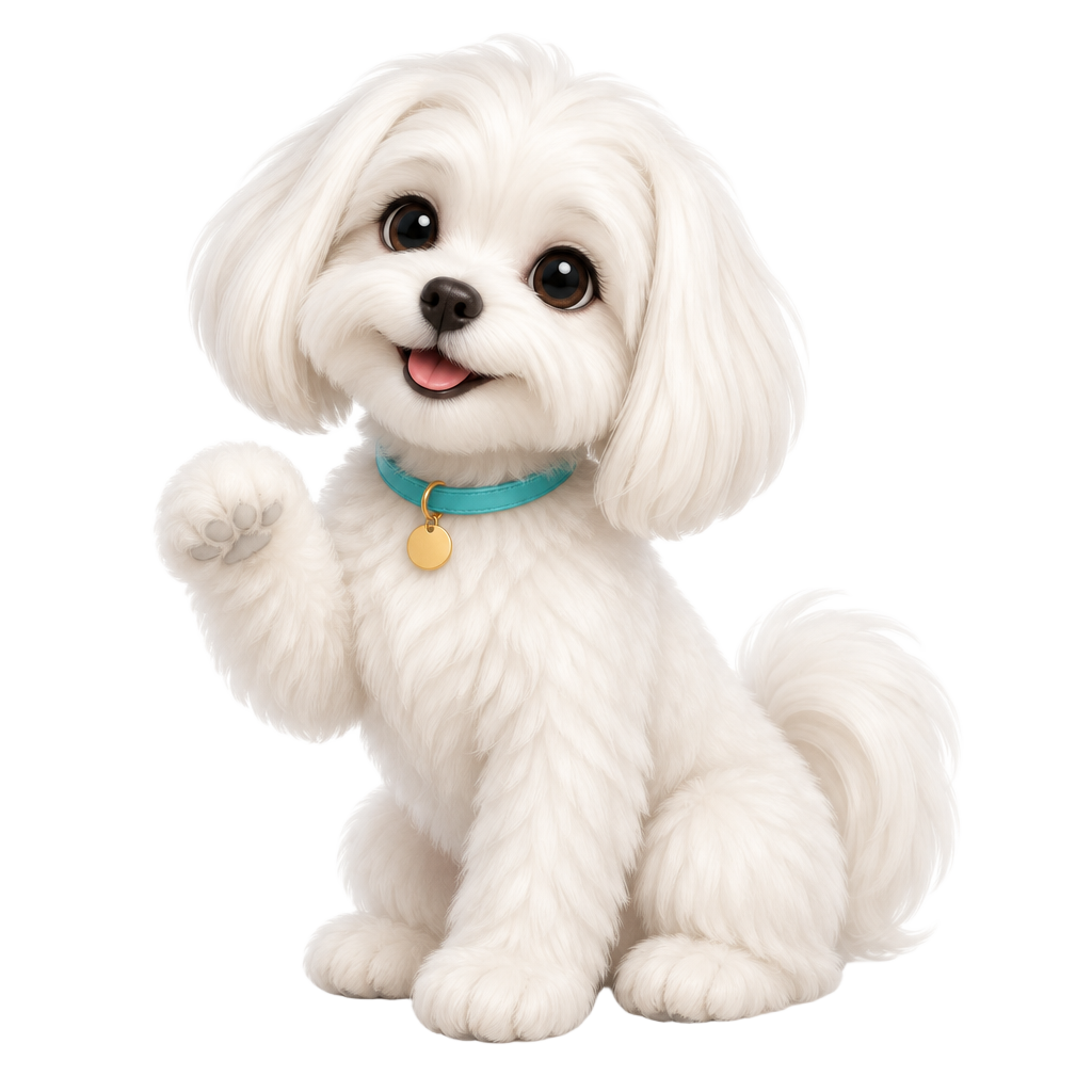 Emma, a female Maltese dog waving hello